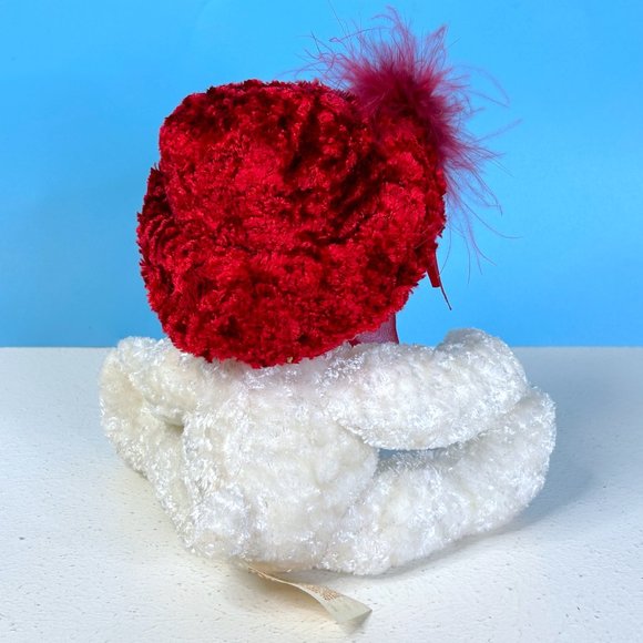 Vintage Dan Dee Red Hat w/Roses White Teddy Bear 8" Plush Stuffed Animal‎ Toy - Picture 4 of 5